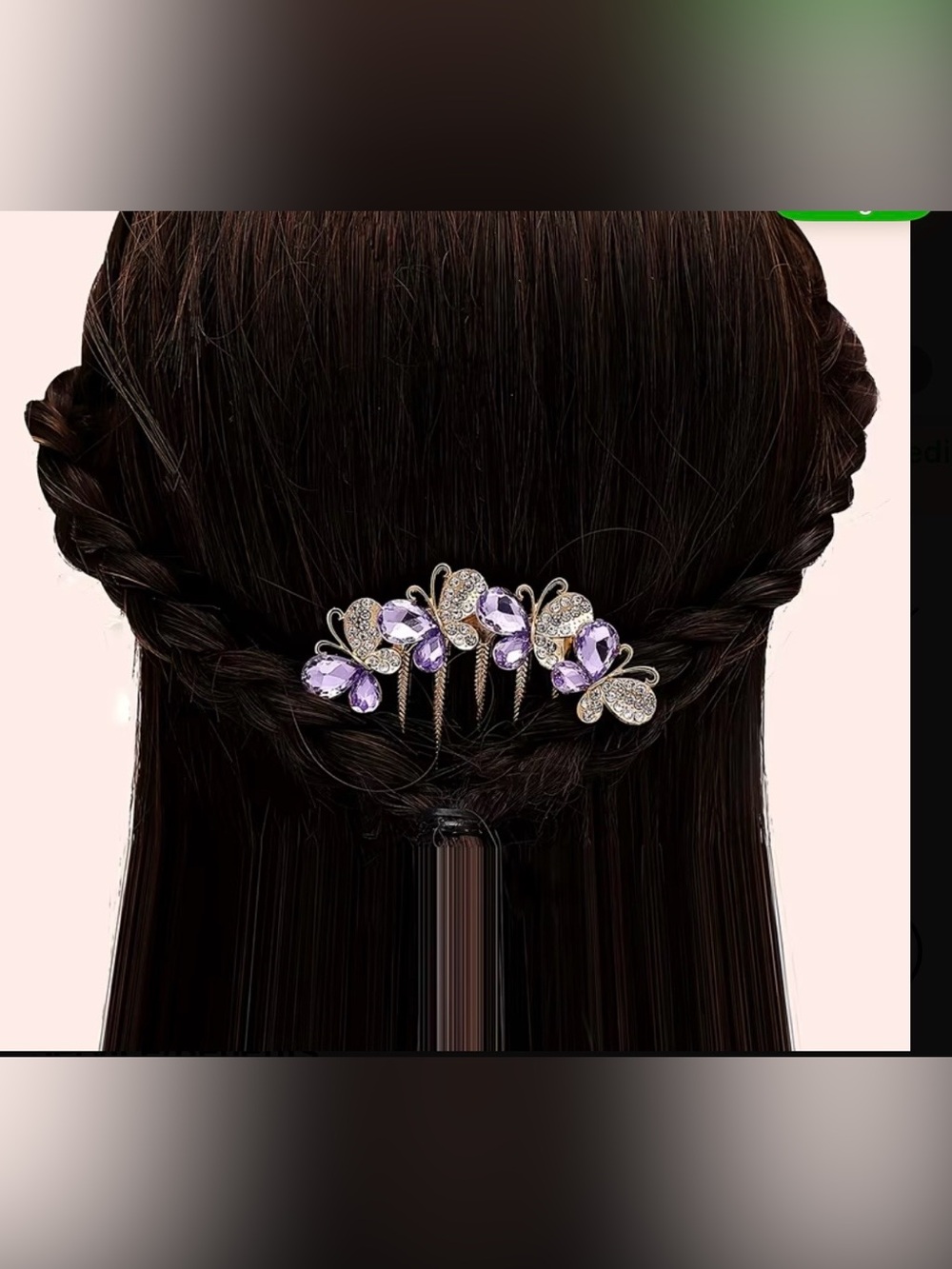 Rhinestone Lavender Butterfly Hair Comb - Women Accessories